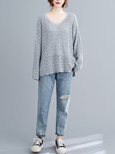 Women Loose V-Neck Cutout Pullover Sweater