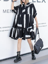 Roomy Short Sleeves Contrast Color Falbala Polo Midi Dresses