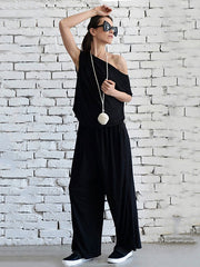Simple Solid One-Shoulder Wide Leg Jumpsuit