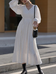 Women Loose V-Neck Long Sleeve Dress