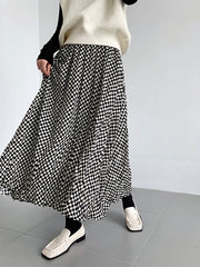 High Waist Color Block Plaid A-Line Skirt