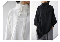 Long Sleeve Irregular Stitching High-Neck Temperament Shirt