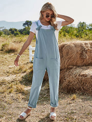 Women Pocket Bowknot High Waist Sling Casual Pants