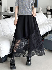 A-Line Roomy Asymmetric Gauze Split-Joint Skirts Bottoms