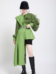 Long Sleeves Irregular Wrinkled Blouse