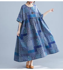 Loose Print Short Sleeve Midi Dress