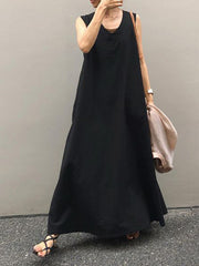Japanese Simple Sleeveless Loose Solid Color Dress