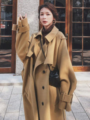 Solid Color Loose Wool Lapel Long Coat