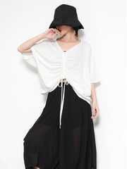 Asymmetric V-Neck Solid T-Shirt Top