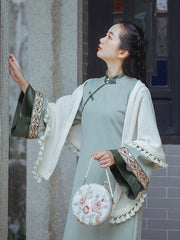 Retro Oriental Charm Embroidered Full-Sleeve Cheongsam Dress