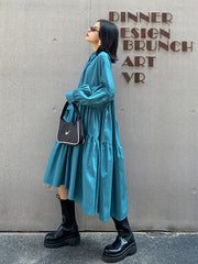 Retro Long Sleeves A-Line Midi Dress