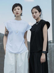 Solid Color Fly Sleeve Round Neck T-Shirt