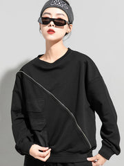 Zipper Street Loose Stretch Long-Sleeved T-Shirt Top