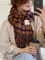 Retro Plaid Tassel All-Match Scarf Shawl