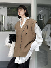 Ladies Loose Lazy Vest V Neck Sweater Top