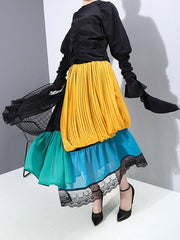Stylish Cropped Contrast Color Splicing Skirt