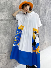 Urban Multi-Colored Stamped Midi Dress Shirt Dress