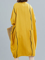 Lapel Loose Print Plus Size Shirt Midi Dress