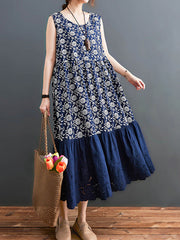 Ethnic Style Loose Stitching Printed Sleeveless Dress