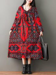 Vintage Floral Ramie Cotton V-neck Maxi Dress