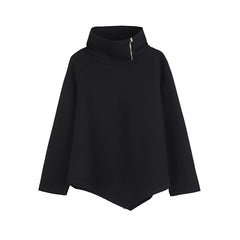 Women Loose Lapel Long Sleeve Irregular Sweatshirt