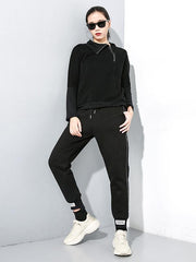 Black Zipper Stitching Turtleneck Sweatshirt
