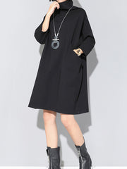 Half High Collar Color Matching Straight Midi Dress