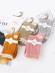 Plain Lace-Up Jacquard Breathable Socks