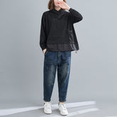 Women Loose Drawstring Pocket Stitching Hooded Sweatshirt