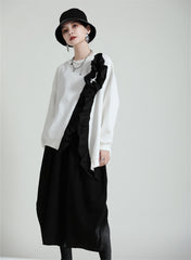 Loose Irregular Lace-Up Color-Block Sweatshirt