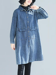 Vintage Loose Long Jean Shirt Outwear