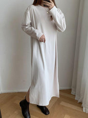 Simple Solid Color Long Sleeve Maxi Dress