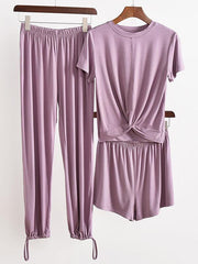 Three Pieces Solid Color Comfort T-Shirt And Pants Suit