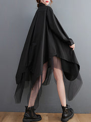 Large Size Loose Fake Two Irregular Stitching Mesh Shirt Dress