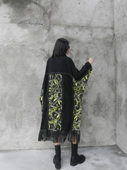 Women Stitching Fringed Bat Sleeve Dress