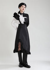 Solid Color Irregular Ruffle Trim Skirt