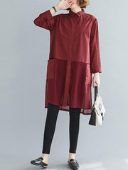 Loose Solid Color Splicing Shirt Dress