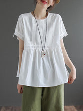 Artistic Retro Solid Pleats Blouses&Shirts