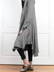 Irregular Clipping Long Sleeves Solid Color Hooded Outerwear