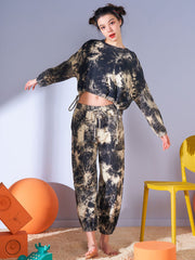 Two Pieces Loose Printed T-Shirt And Wide Leg Pants Pajamas