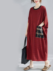 Loose Patchwork Irregular Batwing Sleeve Midi Dress