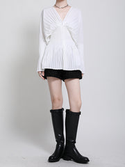 V-Neck Flared Sleeves Spring Top