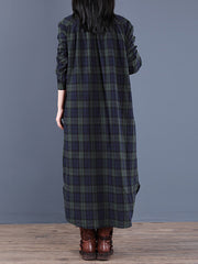 Lapel Plaid Long Sleeves Shirt Dress