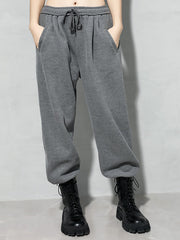 Solid Color Elastic Waist Sports Overalls Cropped Pants