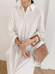 Loose Solid Ramie Cotton Shirt Dress