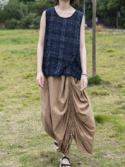 Women Irregular Drawstring Pleated Solid Color Skirt