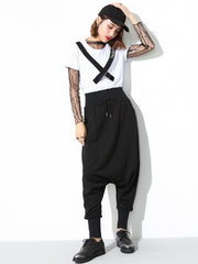 Hip-hop Solid Elastic Waist Harem Pants