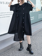 Irregular Clipping Roomy Bow-Embellished See-Through Statement Collar Midi Dresses