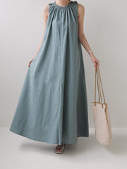 Solid Color Loose Sleeveless Halter Casual Maxi Dress