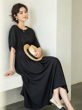 Vintage Solid Color Collect Waist Midi Dress